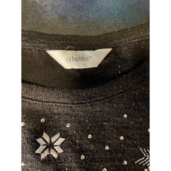 CJ Banks Black Round Neck 3/4 Sleeve Snowflake Sweater - Picture 4 of 10